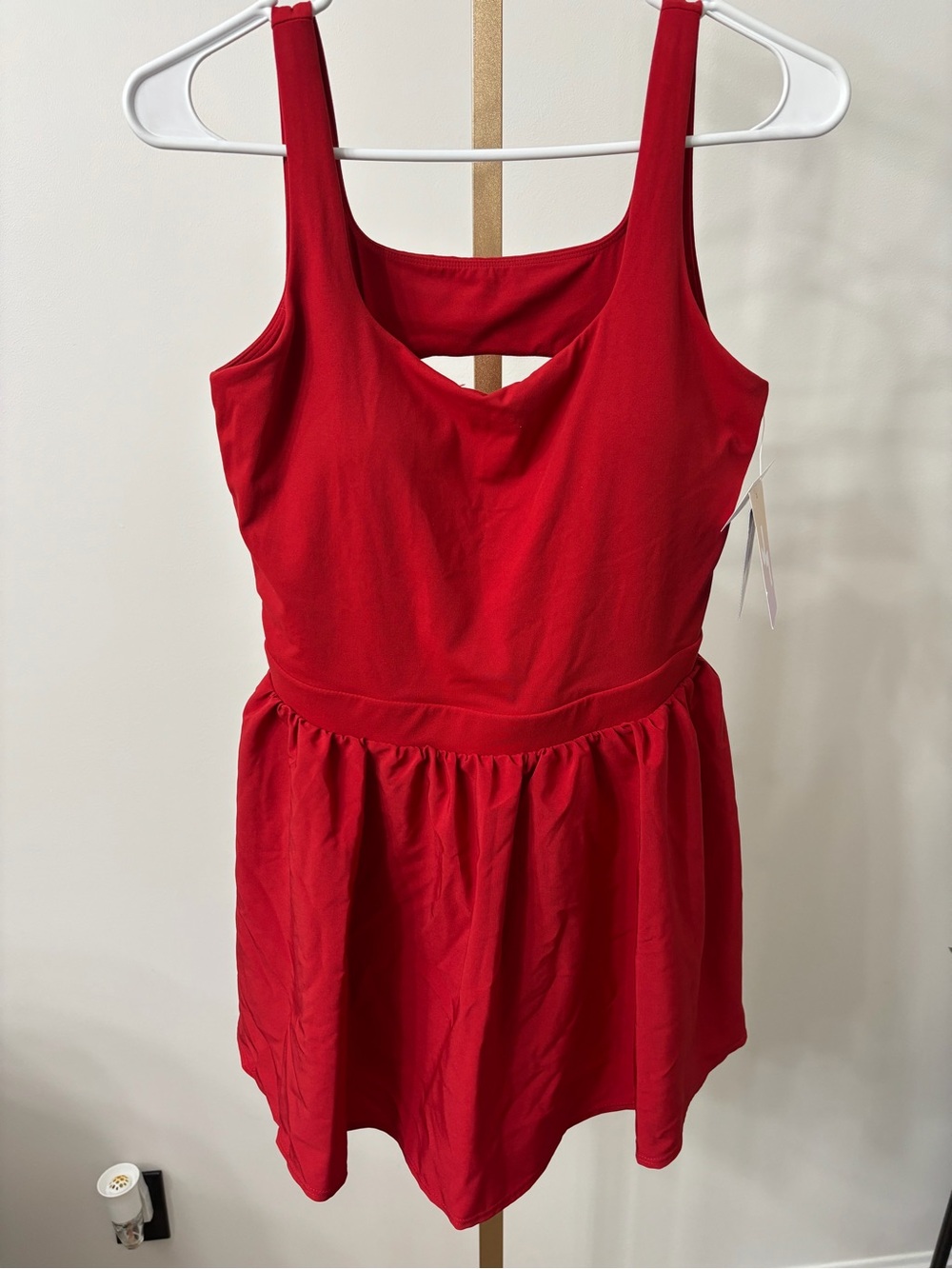 Red Sleeveless Scoop Neck Athletic Dress with built in shorts